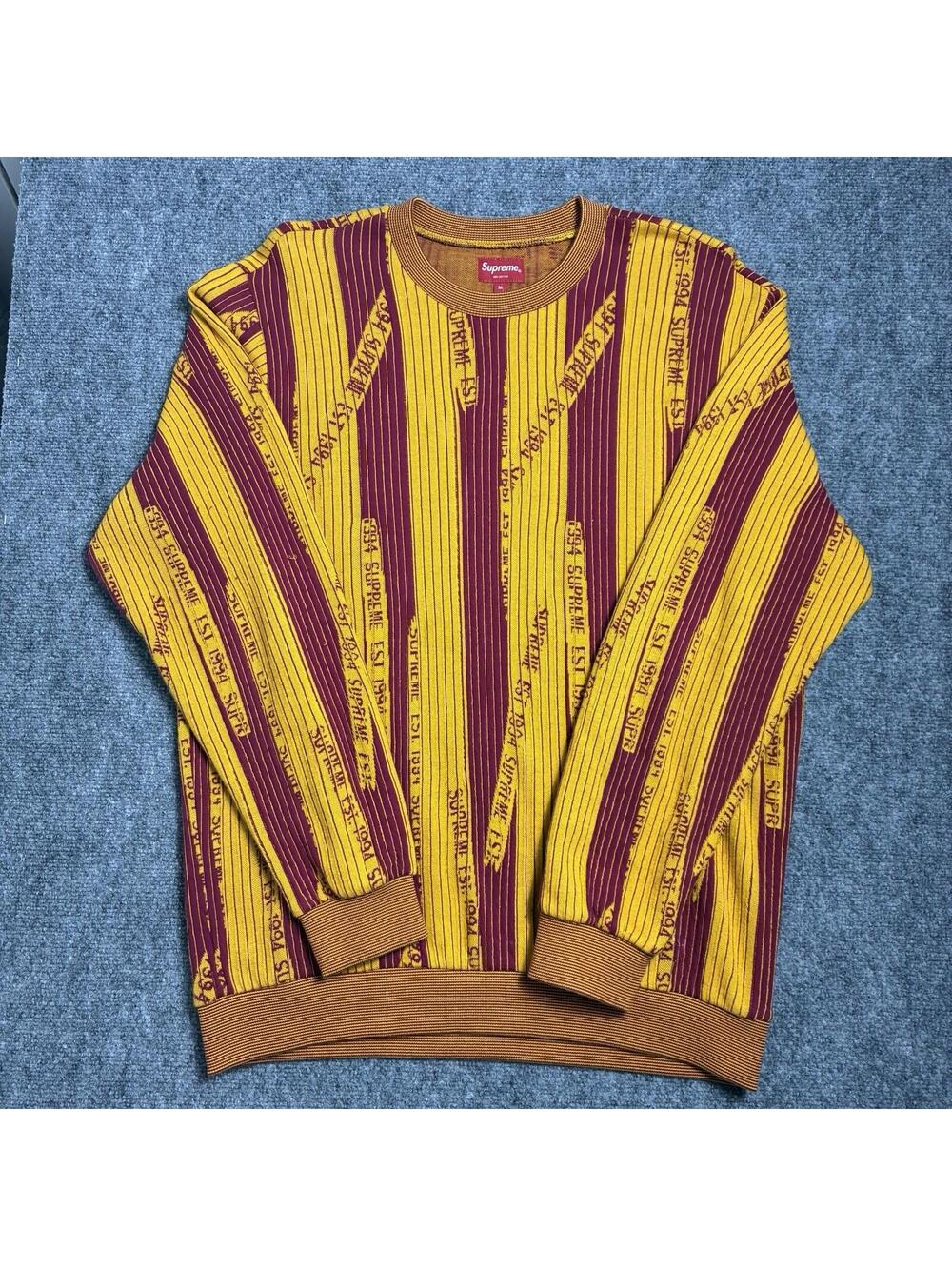 Supreme Fw20 Textured Stripe Crewneck In Yellow/red